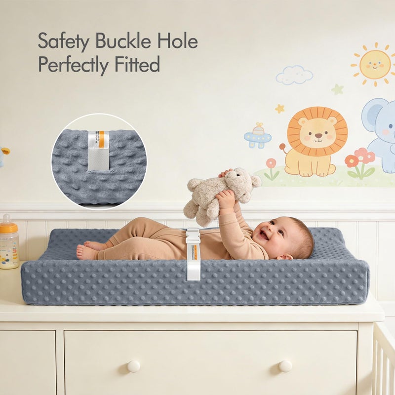 JVEOO 2 Pack Baby Changing Pad Covers, Super Soft Plush Dot Diaper Changing Table Covers Fit 32x16 Inch Changing Table Pad - Image 4